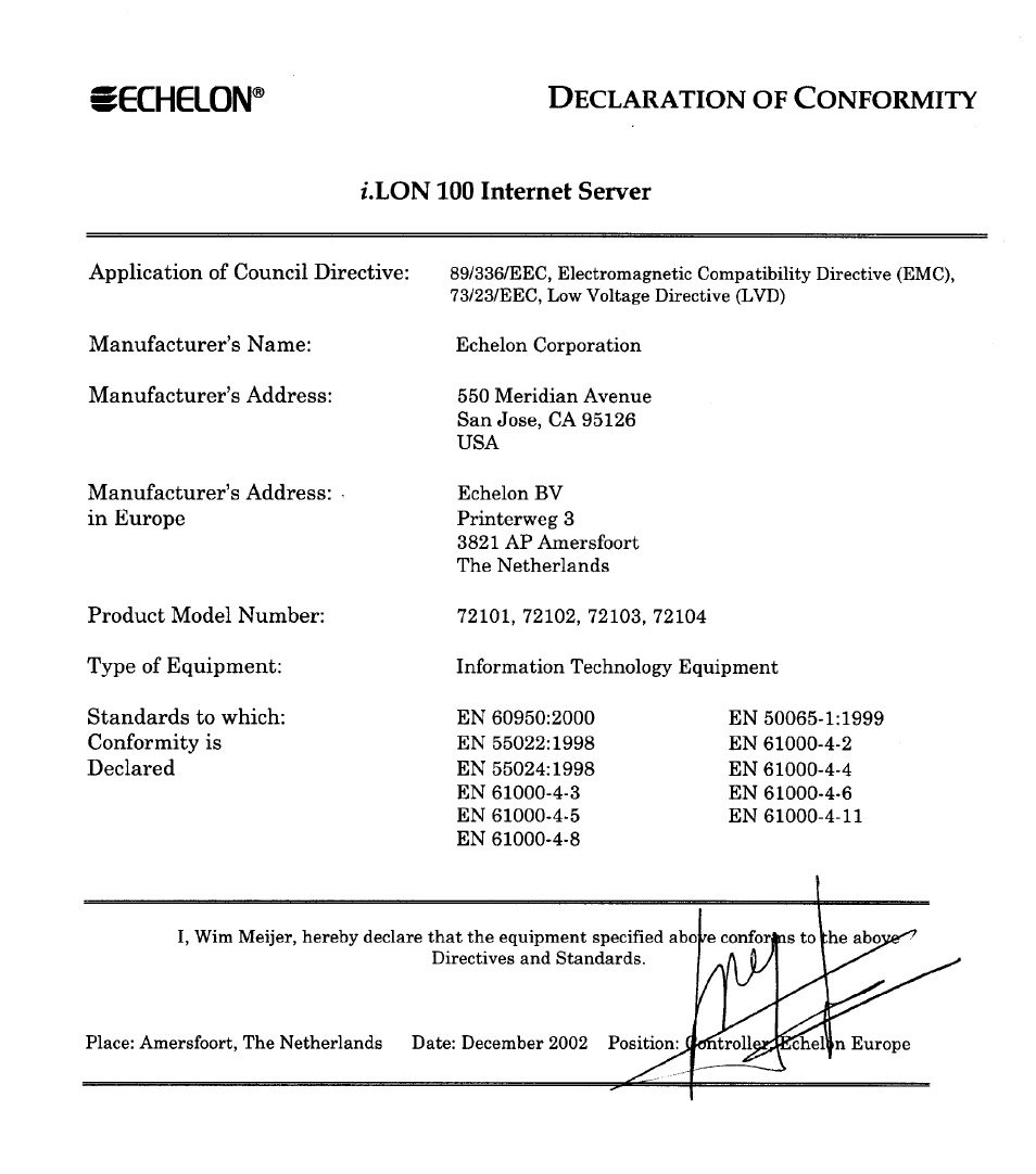 Echelon i.LON 100 e2 Internet Server User Manual | Page 96 / 96