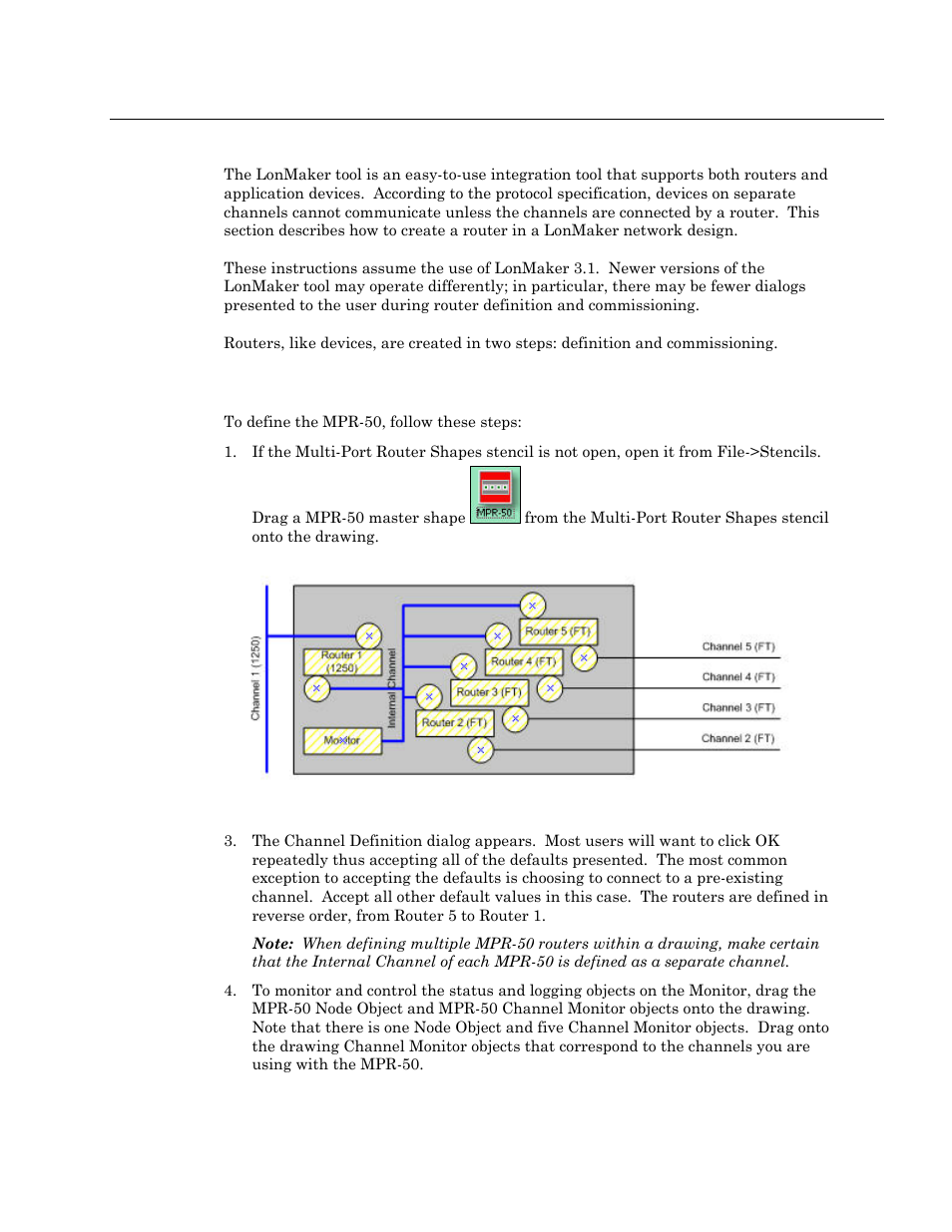 Commissioning with the lonmaker tool, Defining an mpr-50 router, Commissioning with the lonmaker integration tool | Echelon MPR-50 Multi-Port Router User Manual | Page 21 / 51