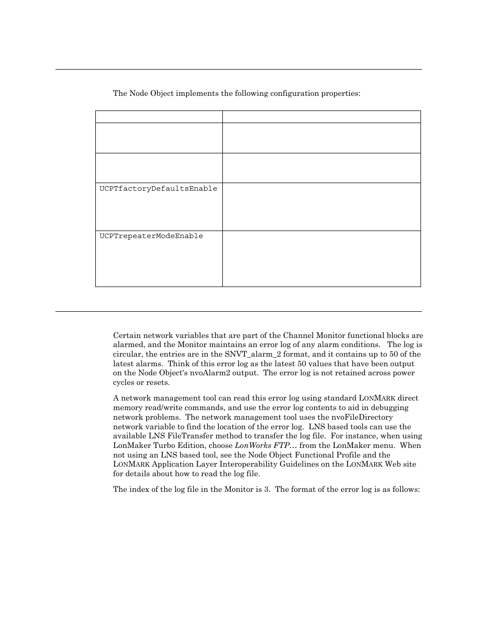 Configuration properties, Error log, Configuration | Properties, Error | Echelon MPR-50 Multi-Port Router User Manual | Page 34 / 51