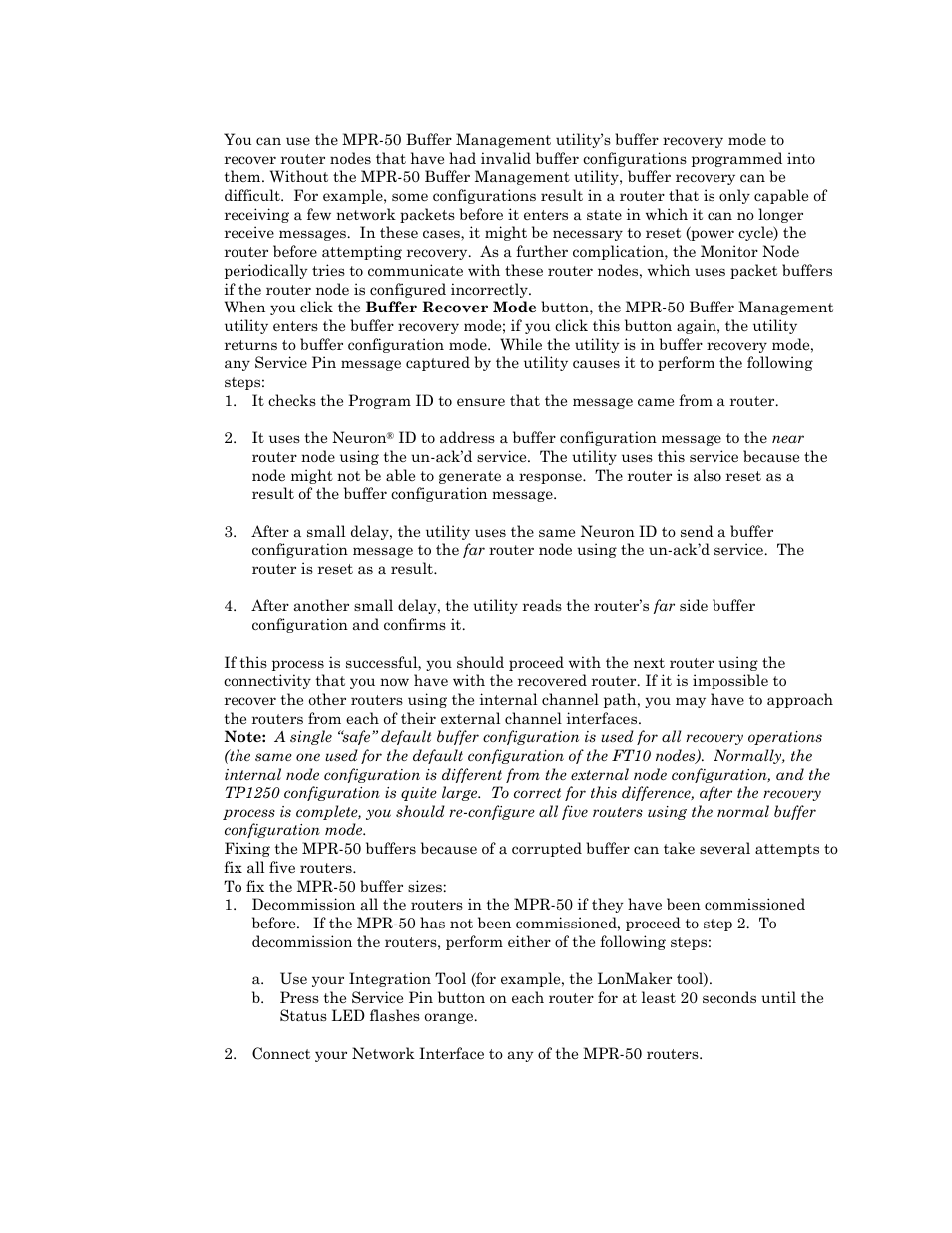 Using buffer recover mode, Using buffer recovery mode, Using | Echelon MPR-50 Multi-Port Router User Manual | Page 47 / 51