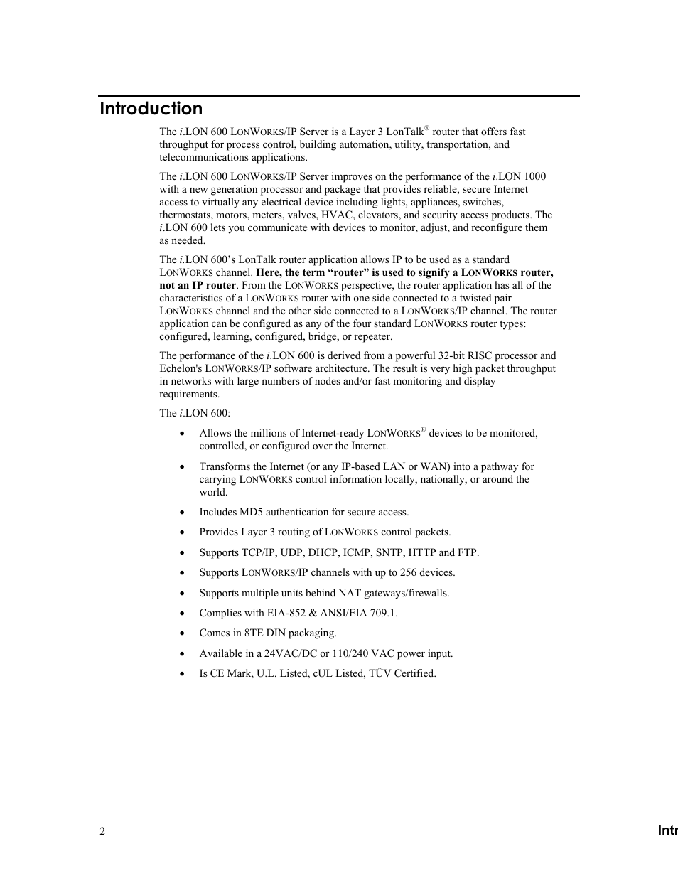 Introduction, Intr | Echelon i.LON 600 LonWorks/IP Server User Manual | Page 10 / 116