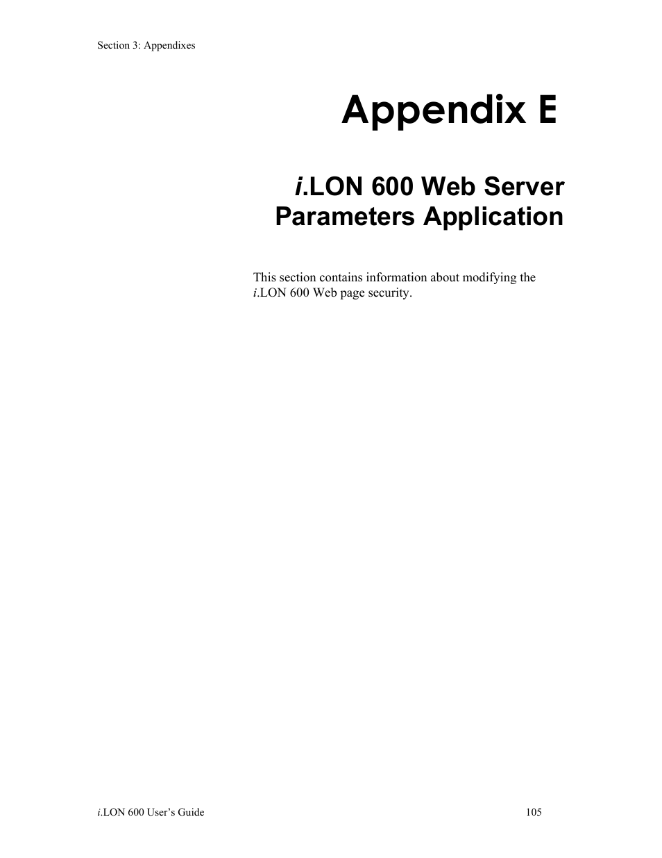 Appendix e, I .lon 600 web server parameters application | Echelon i.LON 600 LonWorks/IP Server User Manual | Page 113 / 116