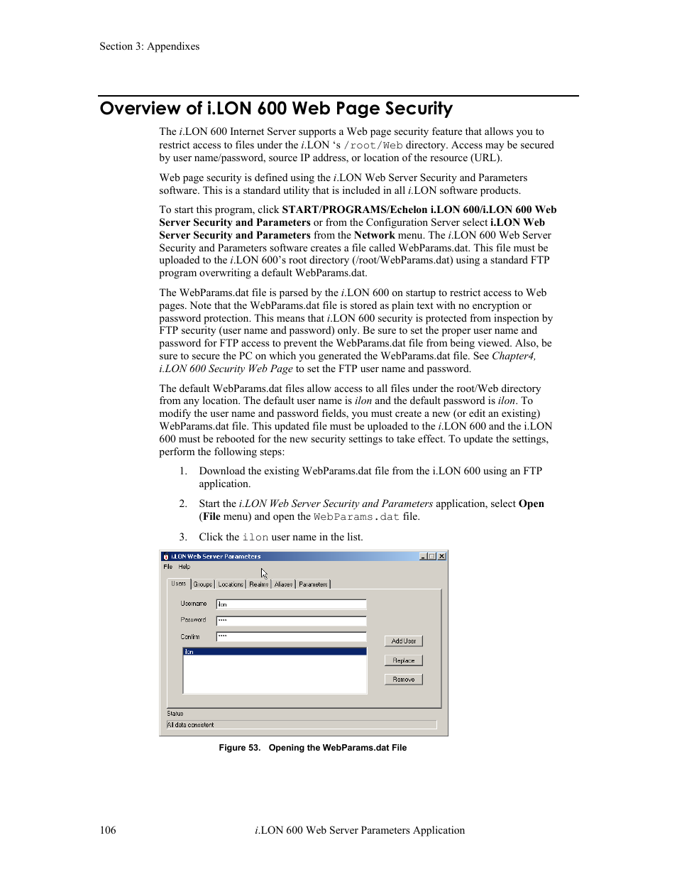 Overview of i.lon 600 web page security | Echelon i.LON 600 LonWorks/IP Server User Manual | Page 114 / 116