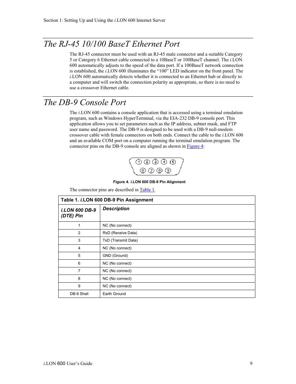 The rj-45 10/100 baset ethernet port, The db-9 console port | Echelon i.LON 600 LonWorks/IP Server User Manual | Page 17 / 116