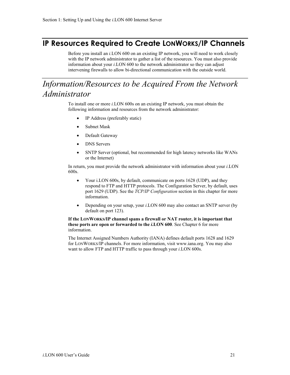 Ip resources required to create l, Orks, Ip channels | Echelon i.LON 600 LonWorks/IP Server User Manual | Page 29 / 116