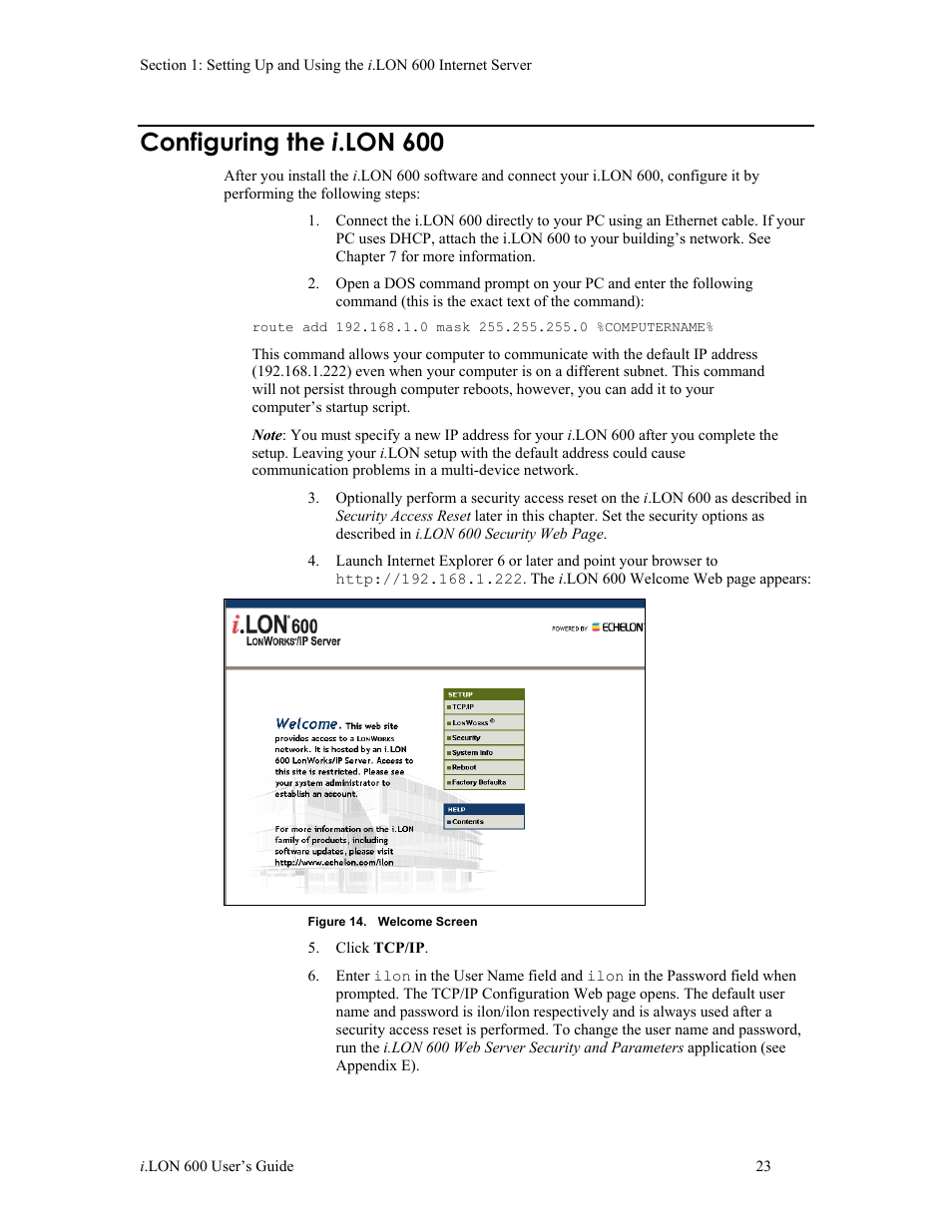 Configuring the i.lon 600, Configuring the i .lon 600 | Echelon i.LON 600 LonWorks/IP Server User Manual | Page 31 / 116
