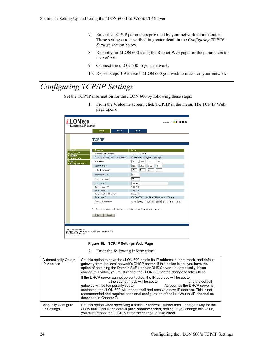 Configuring tcp/ip settings | Echelon i.LON 600 LonWorks/IP Server User Manual | Page 32 / 116