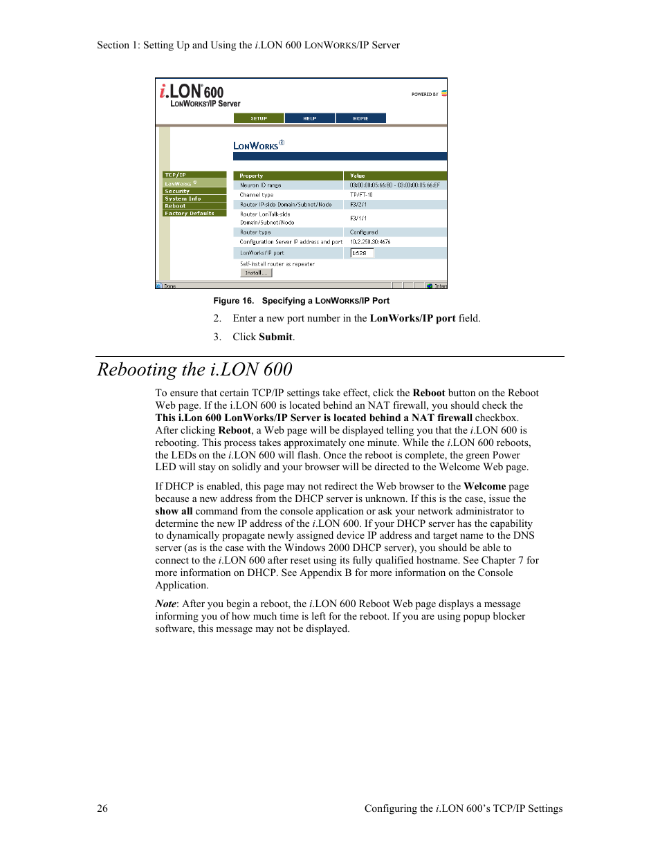 Rebooting the i.lon 600 | Echelon i.LON 600 LonWorks/IP Server User Manual | Page 34 / 116