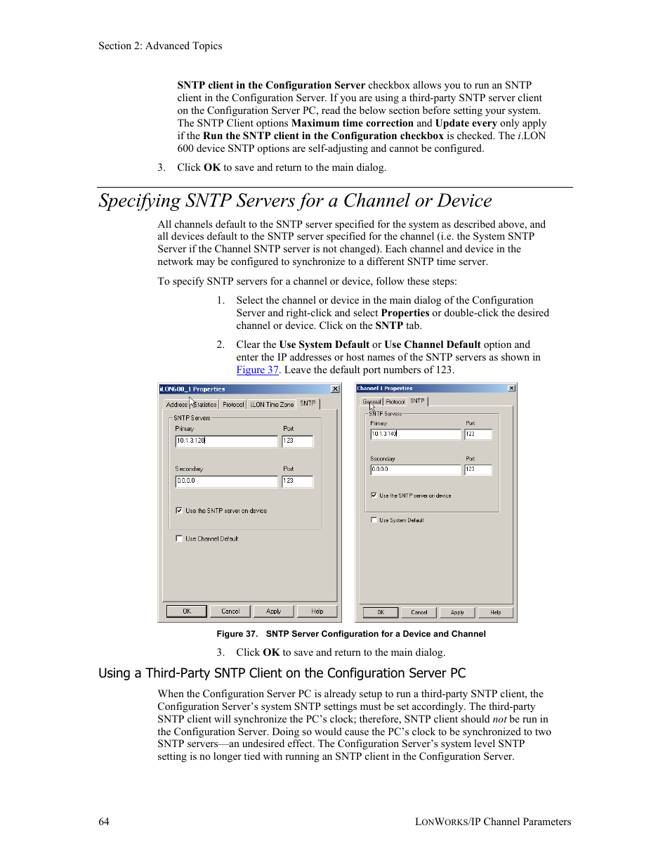 Specifying sntp servers for a channel or device | Echelon i.LON 600 LonWorks/IP Server User Manual | Page 72 / 116