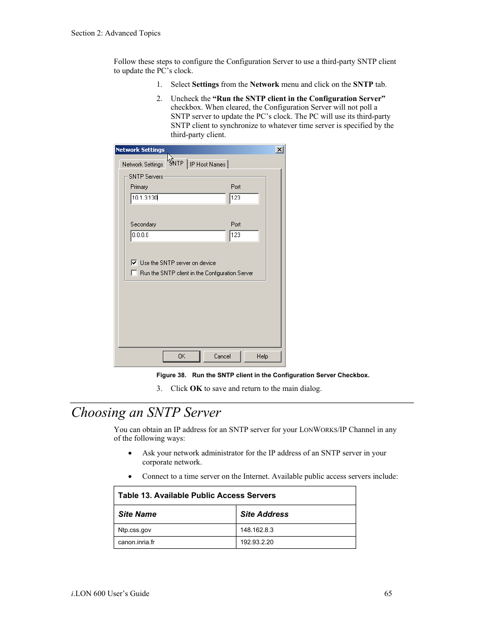 Choosing an sntp server | Echelon i.LON 600 LonWorks/IP Server User Manual | Page 73 / 116