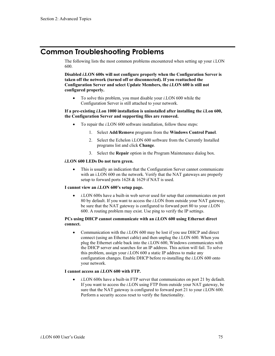 Common troubleshooting problems | Echelon i.LON 600 LonWorks/IP Server User Manual | Page 83 / 116
