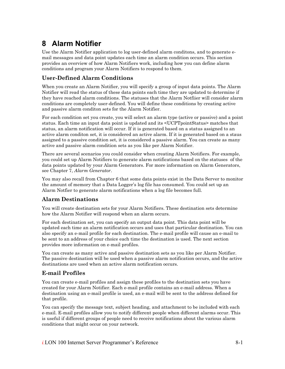 Alarm notifier, Alarm notifier -1, 8 alarm notifier | Echelon i.LON 100 e2 Internet Server User Manual | Page 107 / 223