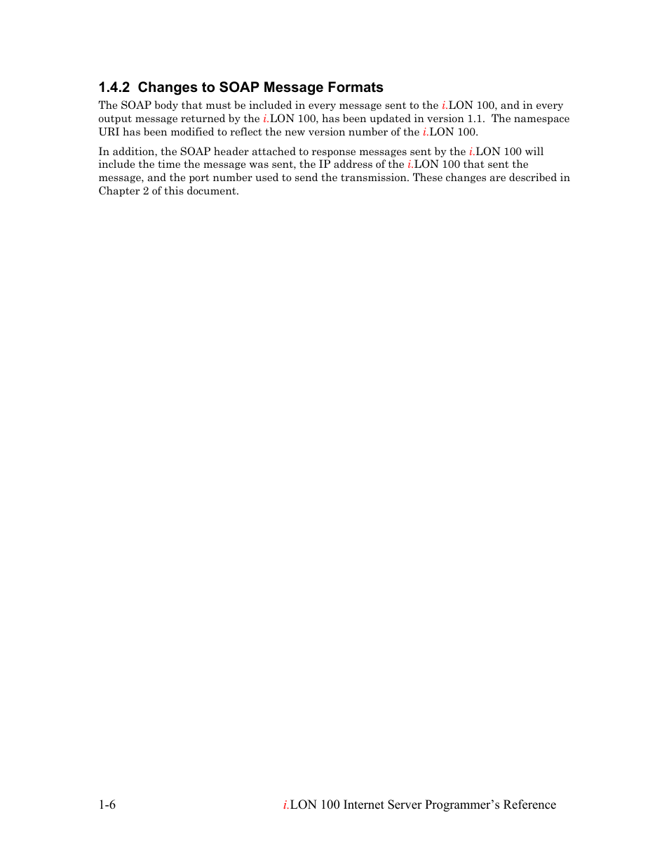 Changes to soap message formats, Changes to soap message formats -6, 2 changes to soap message formats | Echelon i.LON 100 e2 Internet Server User Manual | Page 11 / 223