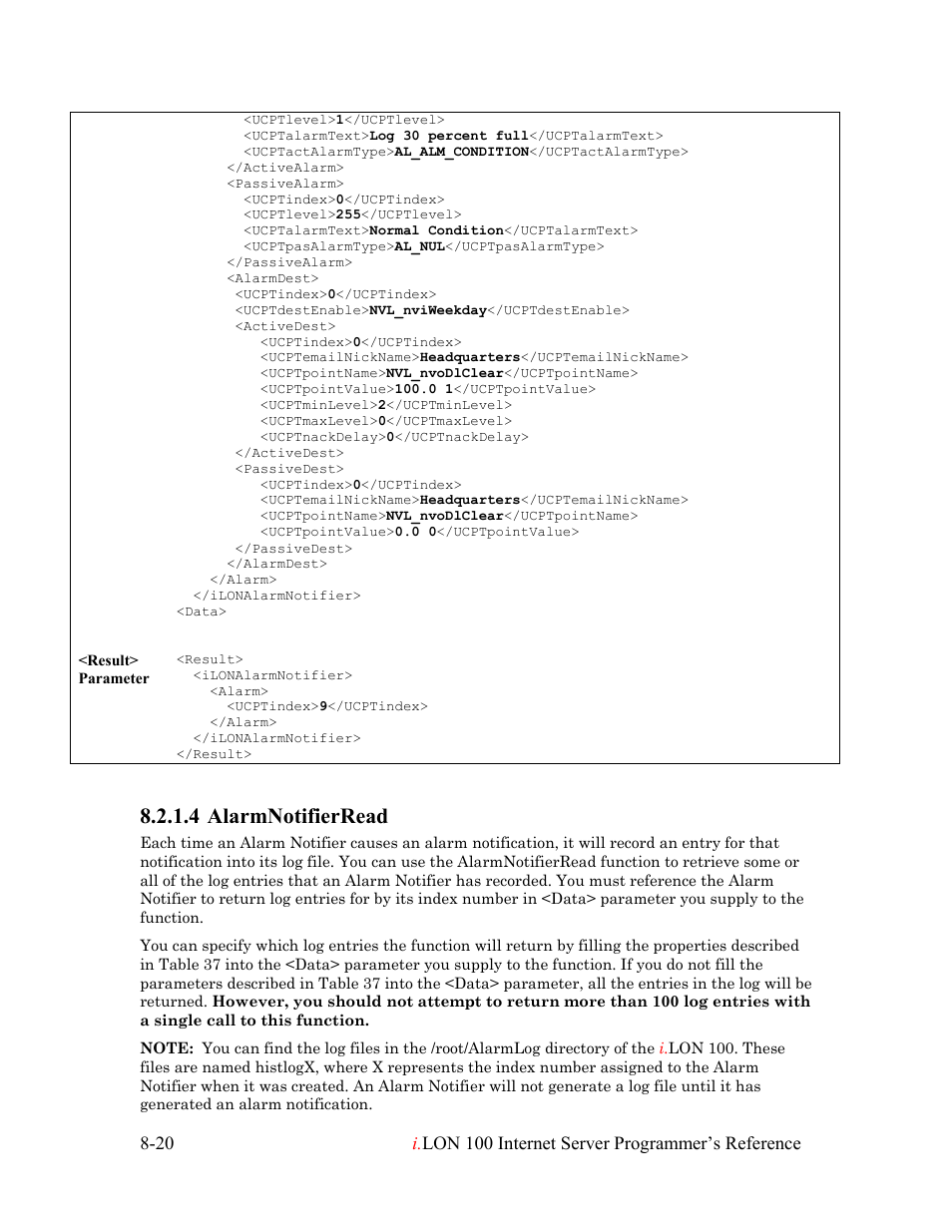 Alarmnotifierread, Alarmnotifierread -20, 4 alarmnotifierread | Echelon i.LON 100 e2 Internet Server User Manual | Page 126 / 223