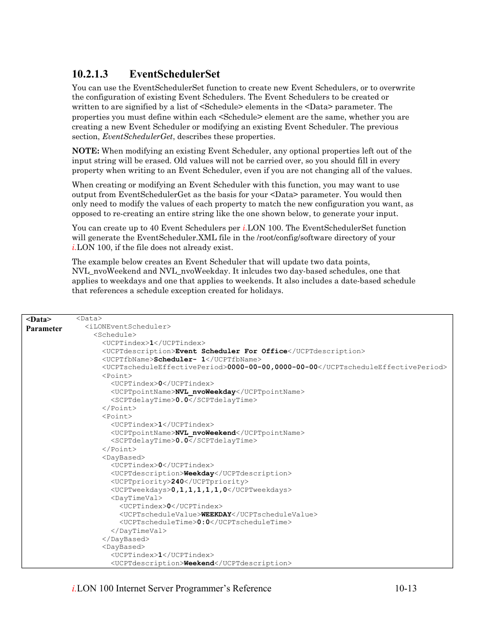 Eventschedulerset, Eventschedulerset -13, 3 eventschedulerset | Echelon i.LON 100 e2 Internet Server User Manual | Page 165 / 223