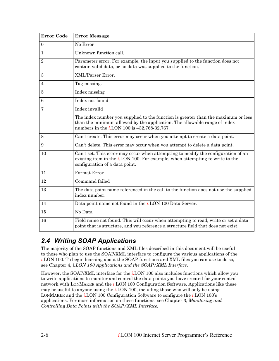 Writing soap applications, Writing soap applications -6, 4 writing soap applications | Echelon i.LON 100 e2 Internet Server User Manual | Page 17 / 223