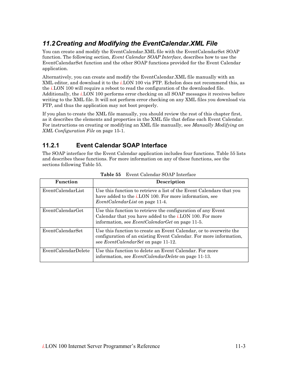 Creating and modifying the eventcalendar.xml file, Event calendar soap interface, Event calendar soap interface -3 | 1 event calendar soap interface | Echelon i.LON 100 e2 Internet Server User Manual | Page 170 / 223