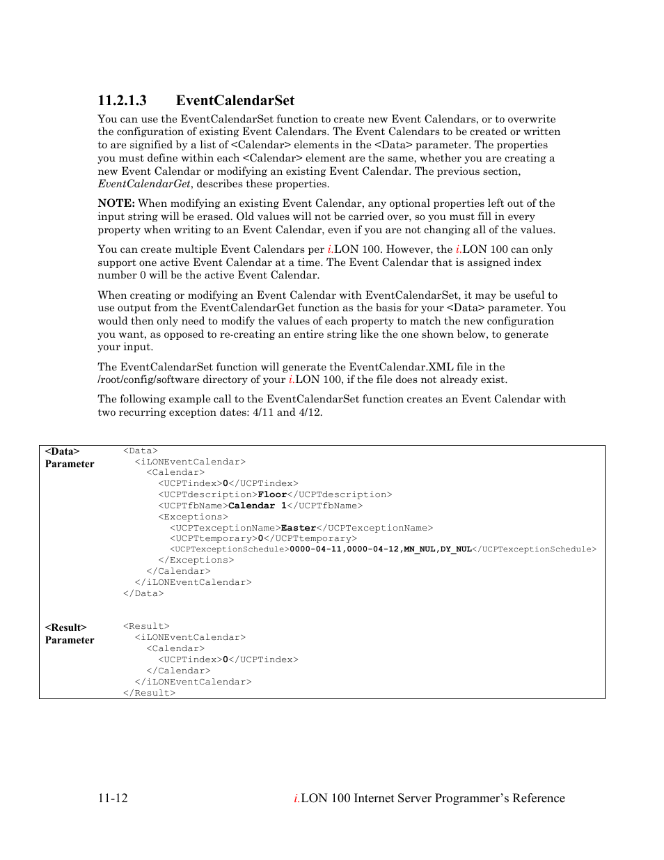 Eventcalendarset, Eventcalendarset -12, 3 eventcalendarset | Echelon i.LON 100 e2 Internet Server User Manual | Page 179 / 223