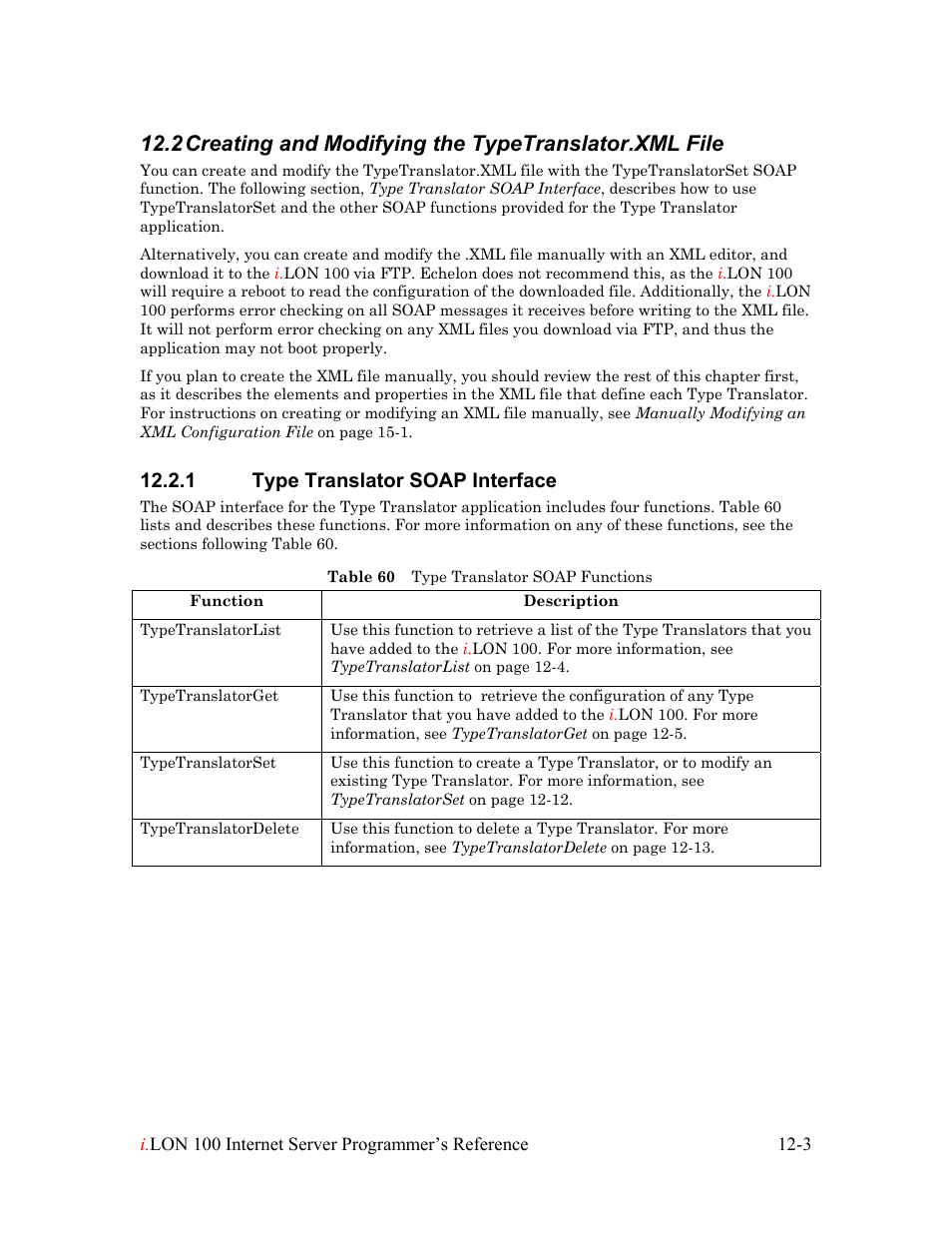 Creating and modifying the typetranslator.xml file, Type translator soap interface, Type translator soap interface -3 | 1 type translator soap interface | Echelon i.LON 100 e2 Internet Server User Manual | Page 183 / 223