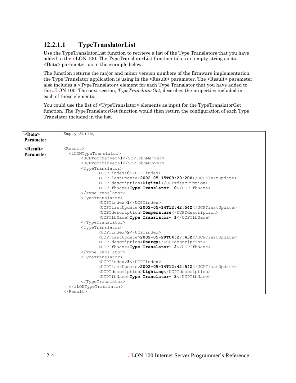 Typetranslatorlist, Typetranslatorlist -4, 1 typetranslatorlist | Echelon i.LON 100 e2 Internet Server User Manual | Page 184 / 223