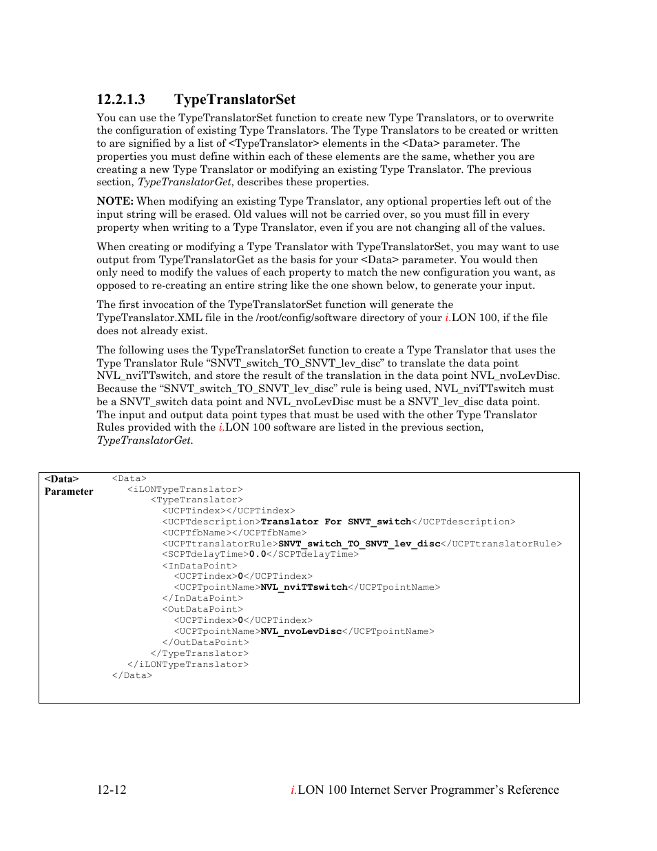 Typetranslatorset, Typetranslatorset -12, 3 typetranslatorset | Echelon i.LON 100 e2 Internet Server User Manual | Page 192 / 223