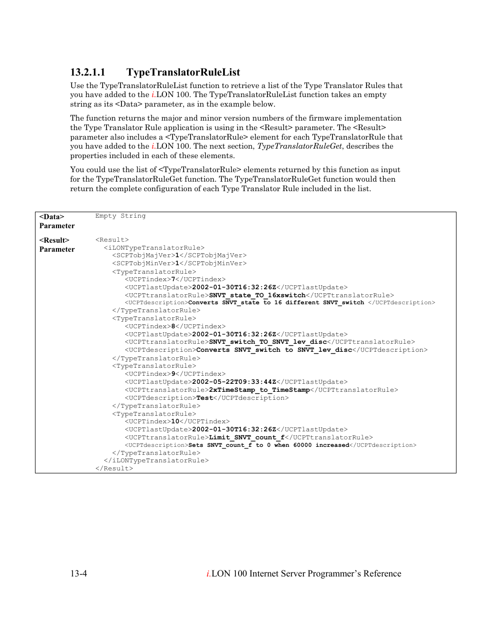 Typetranslatorrulelist, Typetranslatorrulelist -4, 1 typetranslatorrulelist | Echelon i.LON 100 e2 Internet Server User Manual | Page 197 / 223