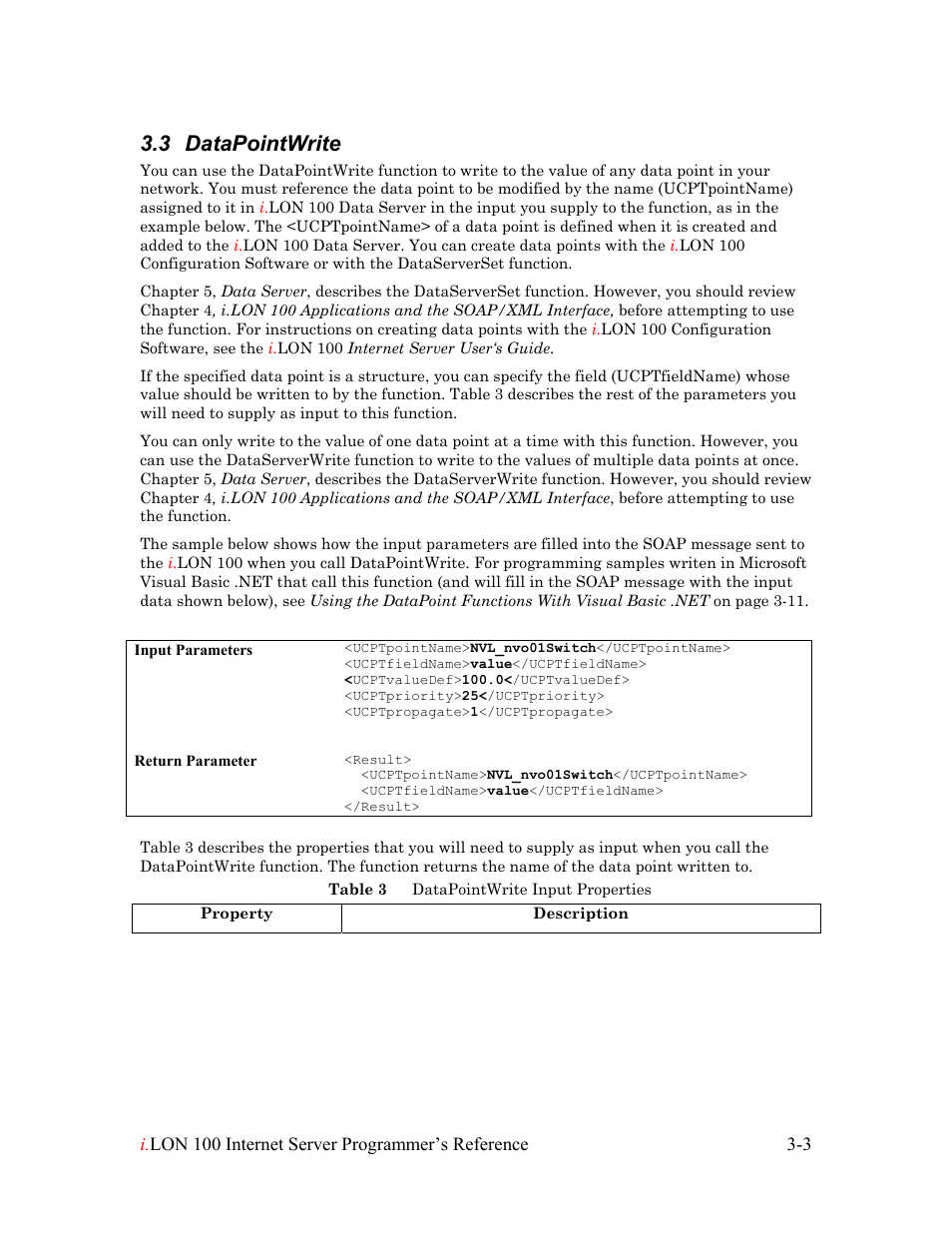 Datapointwrite, Datapointwrite -3, 3 datapointwrite | Echelon i.LON 100 e2 Internet Server User Manual | Page 20 / 223