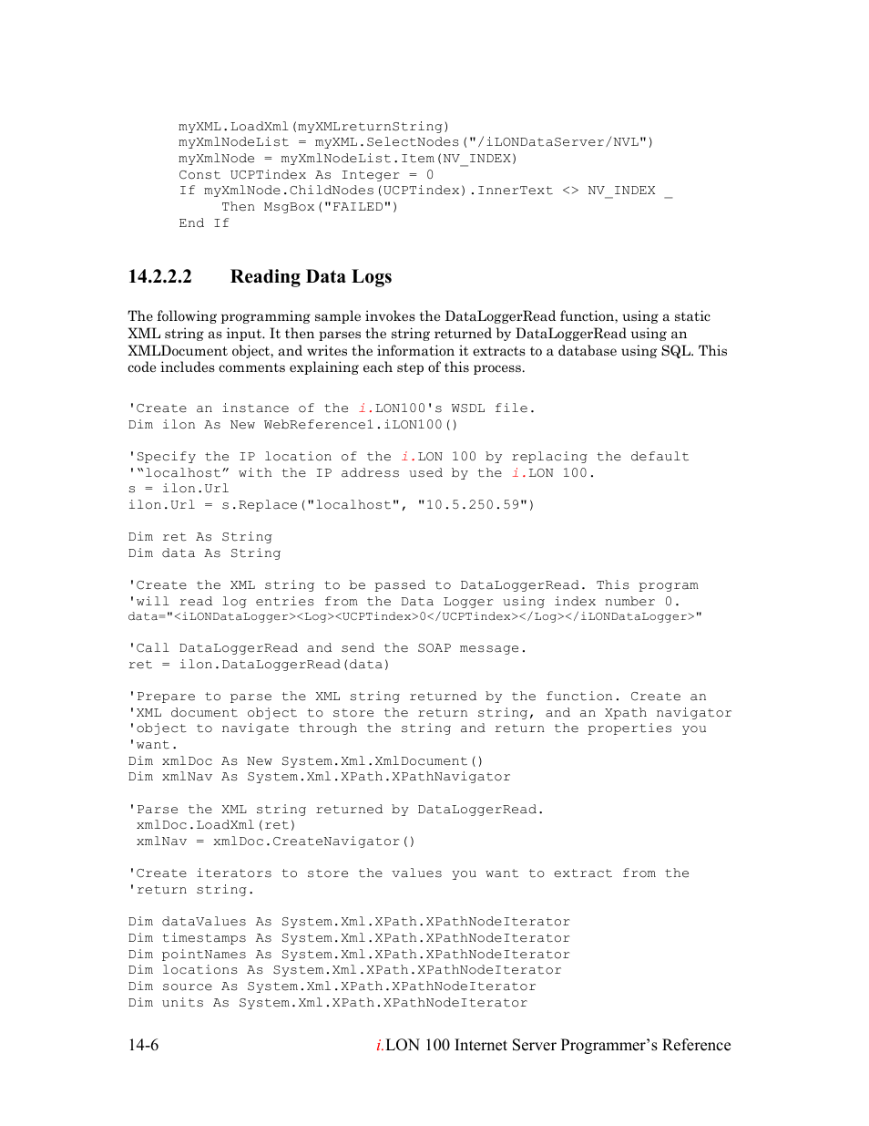 Reading data logs, Reading data logs -6, 2 reading data logs | Echelon i.LON 100 e2 Internet Server User Manual | Page 213 / 223