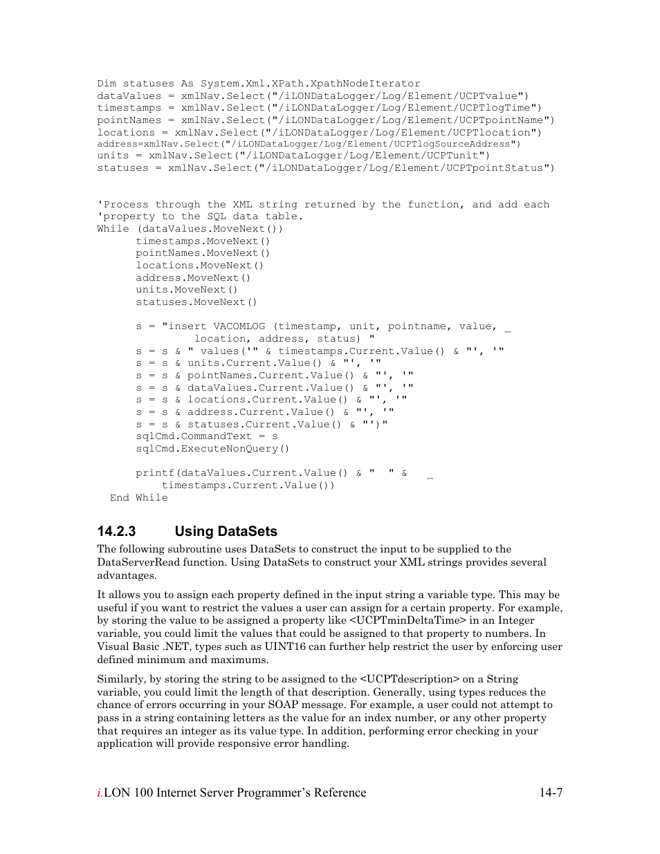 Using datasets, Using datasets -7, 3 using datasets | Echelon i.LON 100 e2 Internet Server User Manual | Page 214 / 223