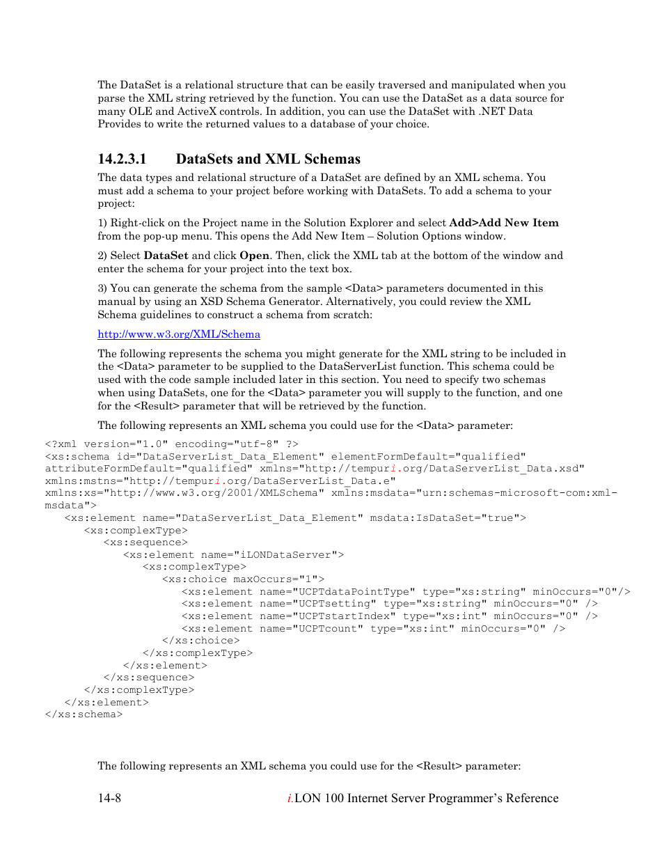 Datasets and xml schemas, Datasets and xml schemas -8, 1 datasets and xml schemas | Echelon i.LON 100 e2 Internet Server User Manual | Page 215 / 223