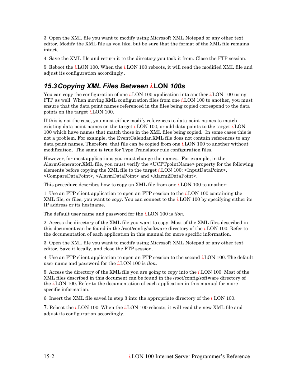 Copying xml files between i.lon 100s, Copying xml files between i.lon 100s -2, 3 copying xml files between i. lon 100s | Echelon i.LON 100 e2 Internet Server User Manual | Page 221 / 223