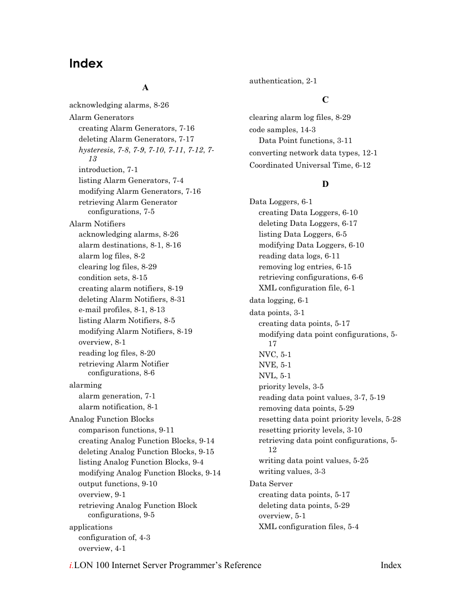 Index | Echelon i.LON 100 e2 Internet Server User Manual | Page 222 / 223