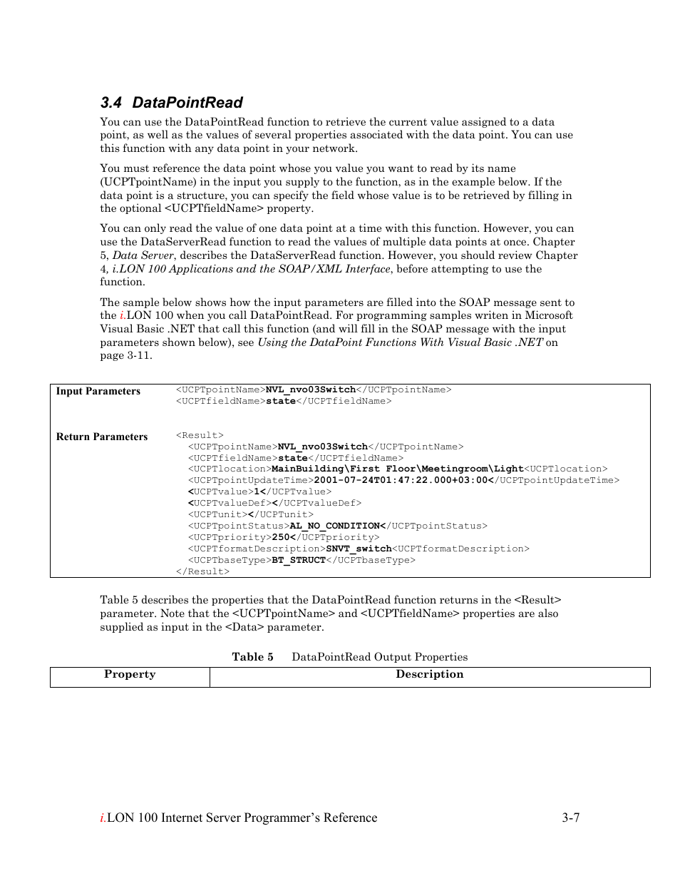 Datapointread, Datapointread -7, 4 datapointread | Echelon i.LON 100 e2 Internet Server User Manual | Page 24 / 223