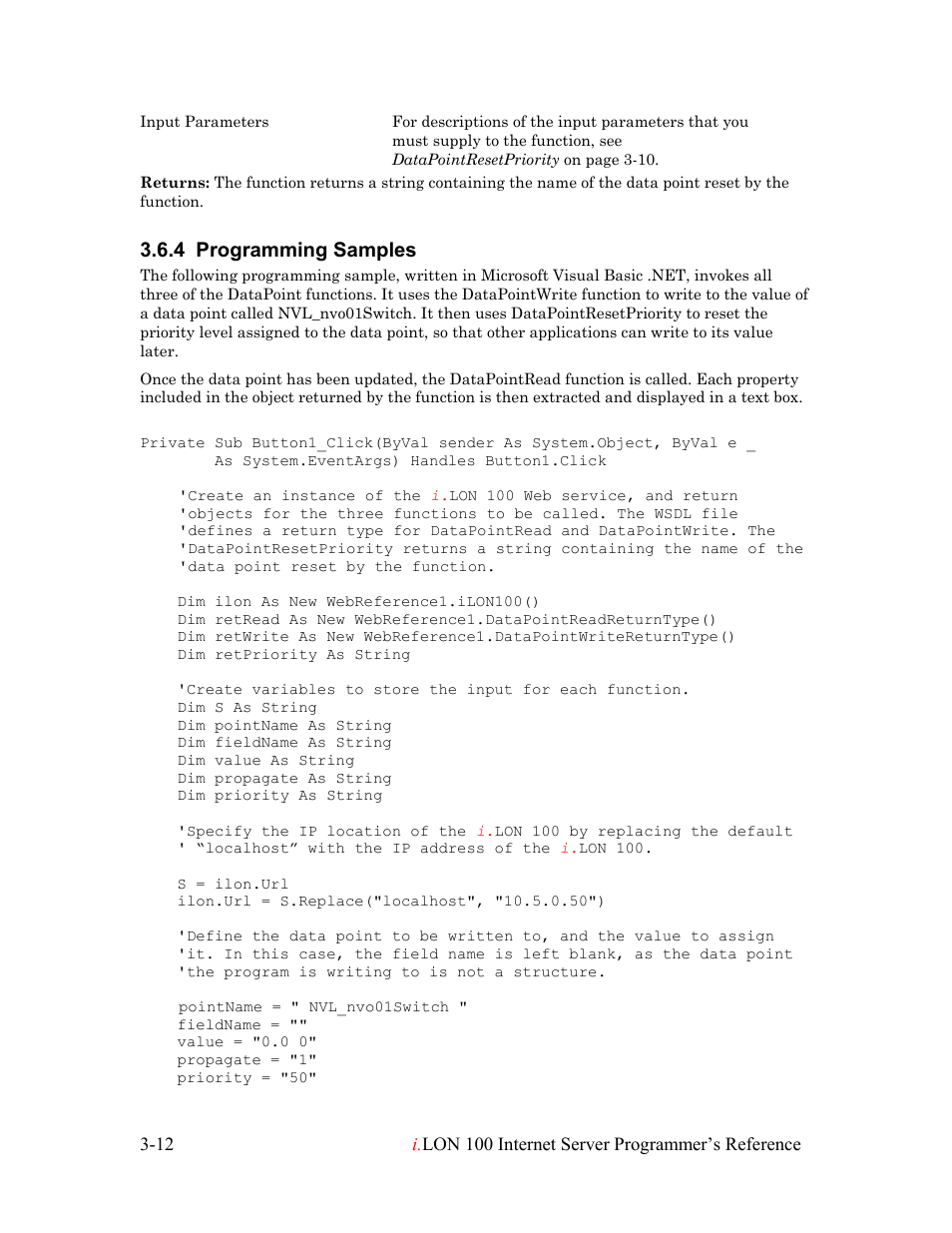 Programming samples, Programming samples -12, 4 programming samples | Echelon i.LON 100 e2 Internet Server User Manual | Page 29 / 223