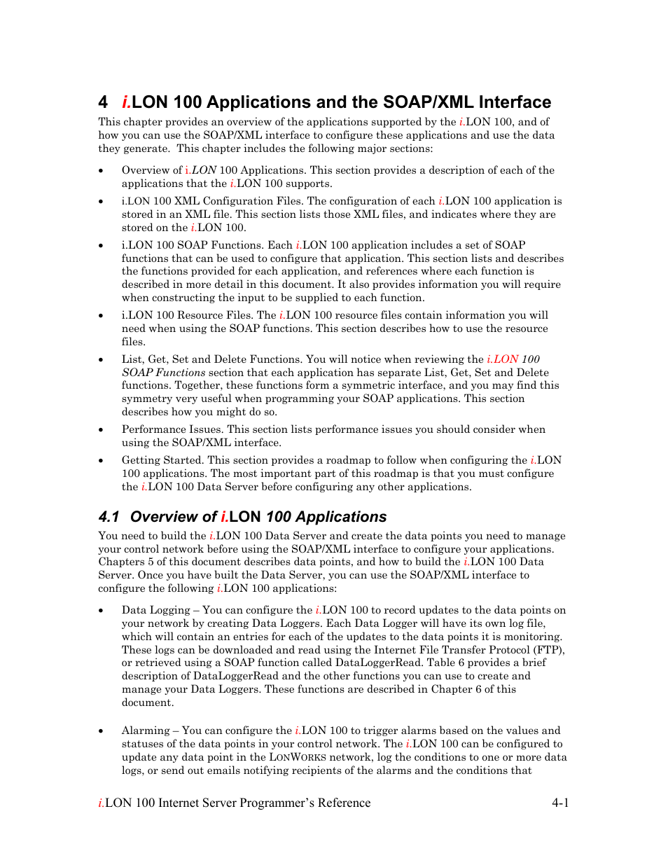 I.lon 100 applications and the soap/xml interface, Overview of i.lon 100 applications, Overview of i.lon 100 applications -1 | 1 overview of i. lon 100 applications | Echelon i.LON 100 e2 Internet Server User Manual | Page 31 / 223