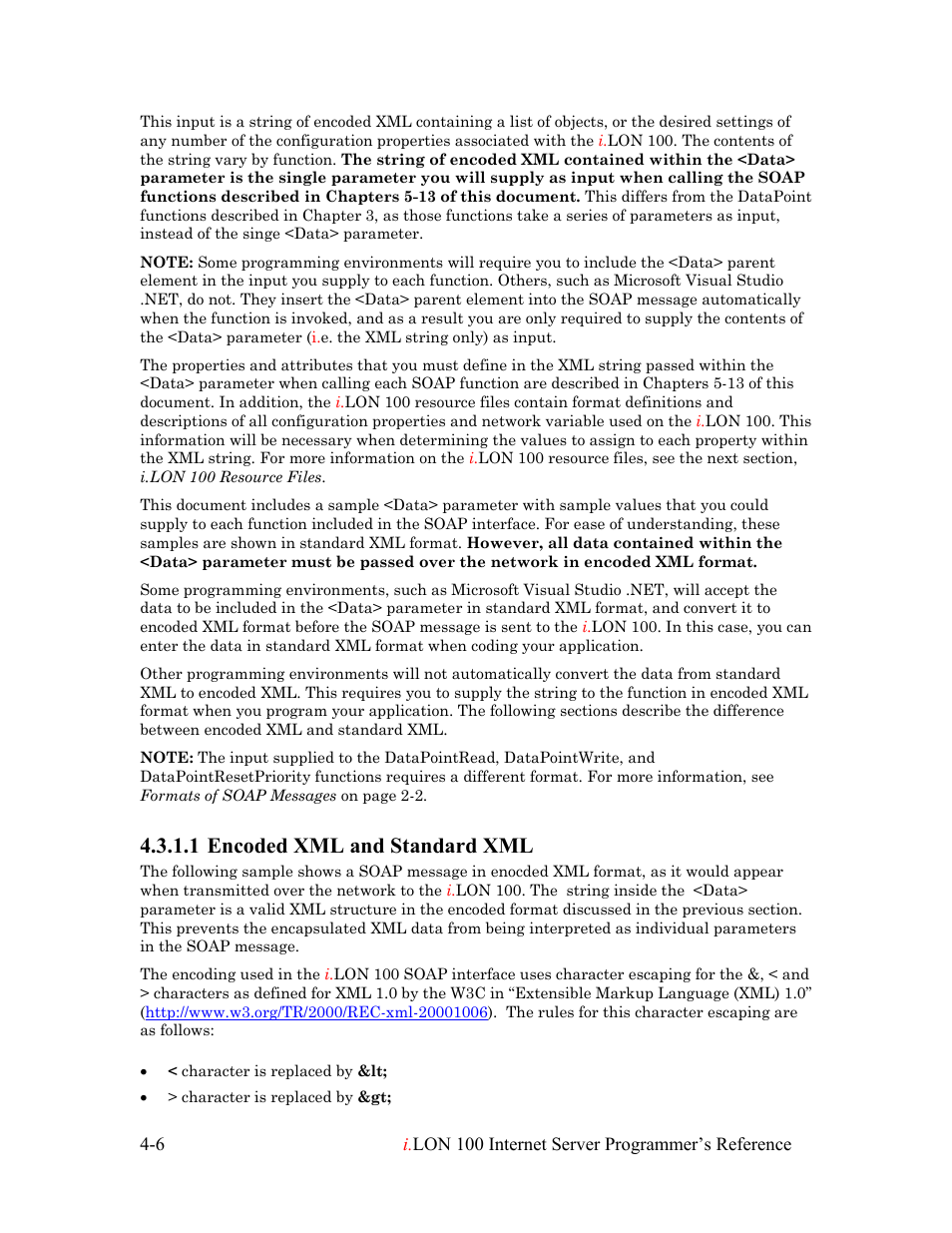 Encoded xml and standard xml, Encoded xml and standard xml -6, 1 encoded xml and standard xml | Echelon i.LON 100 e2 Internet Server User Manual | Page 36 / 223