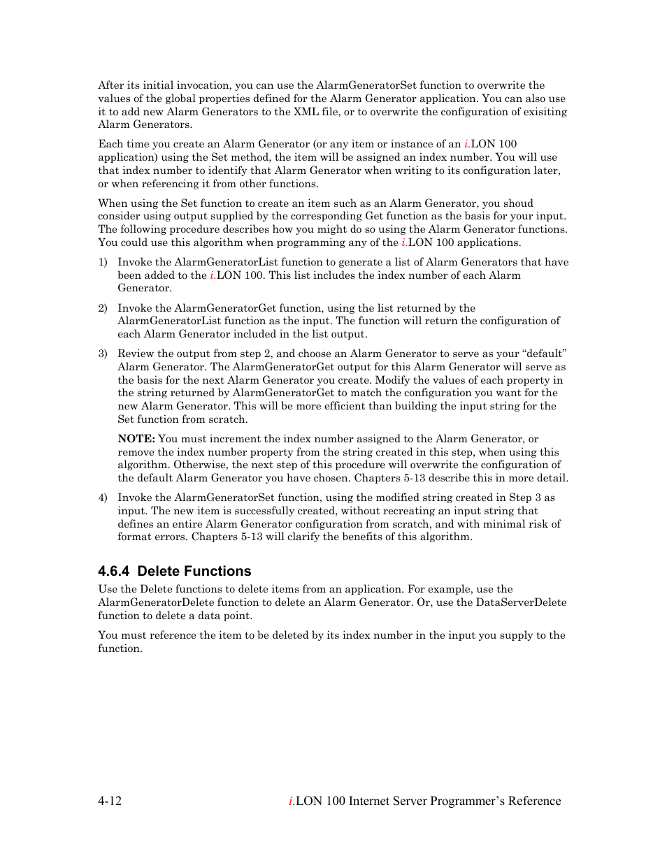 Delete functions, Delete functions -12, 4 delete functions | Echelon i.LON 100 e2 Internet Server User Manual | Page 42 / 223