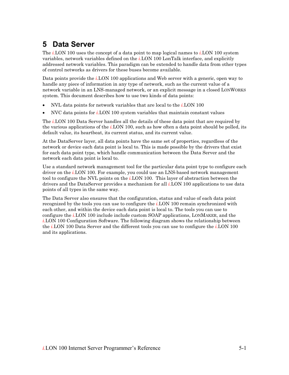 Data server, Data server -1, Chapter 5, data server | 5 data server | Echelon i.LON 100 e2 Internet Server User Manual | Page 45 / 223