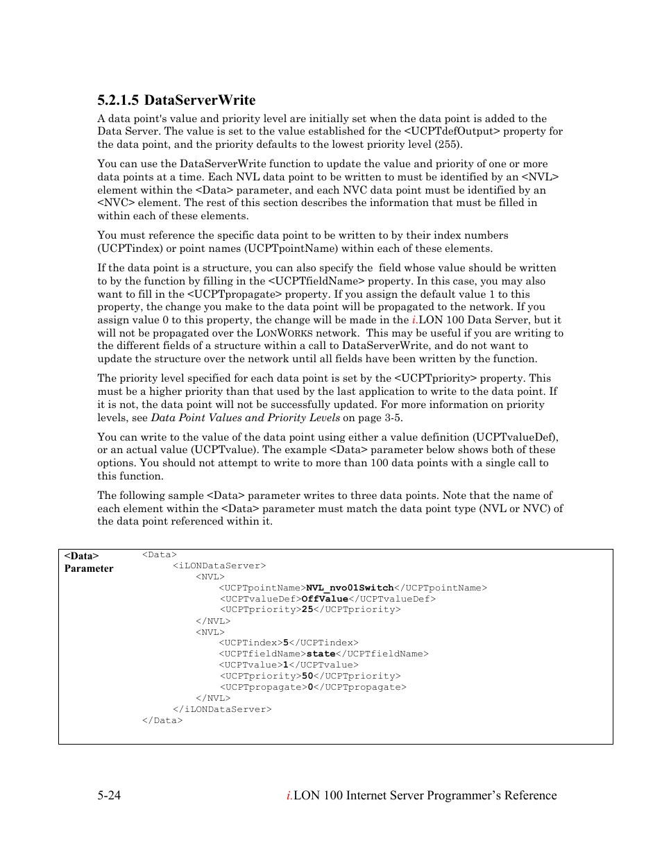Dataserverwrite, Dataserverwrite -24, Dataserverwrite on | 5 dataserverwrite | Echelon i.LON 100 e2 Internet Server User Manual | Page 68 / 223