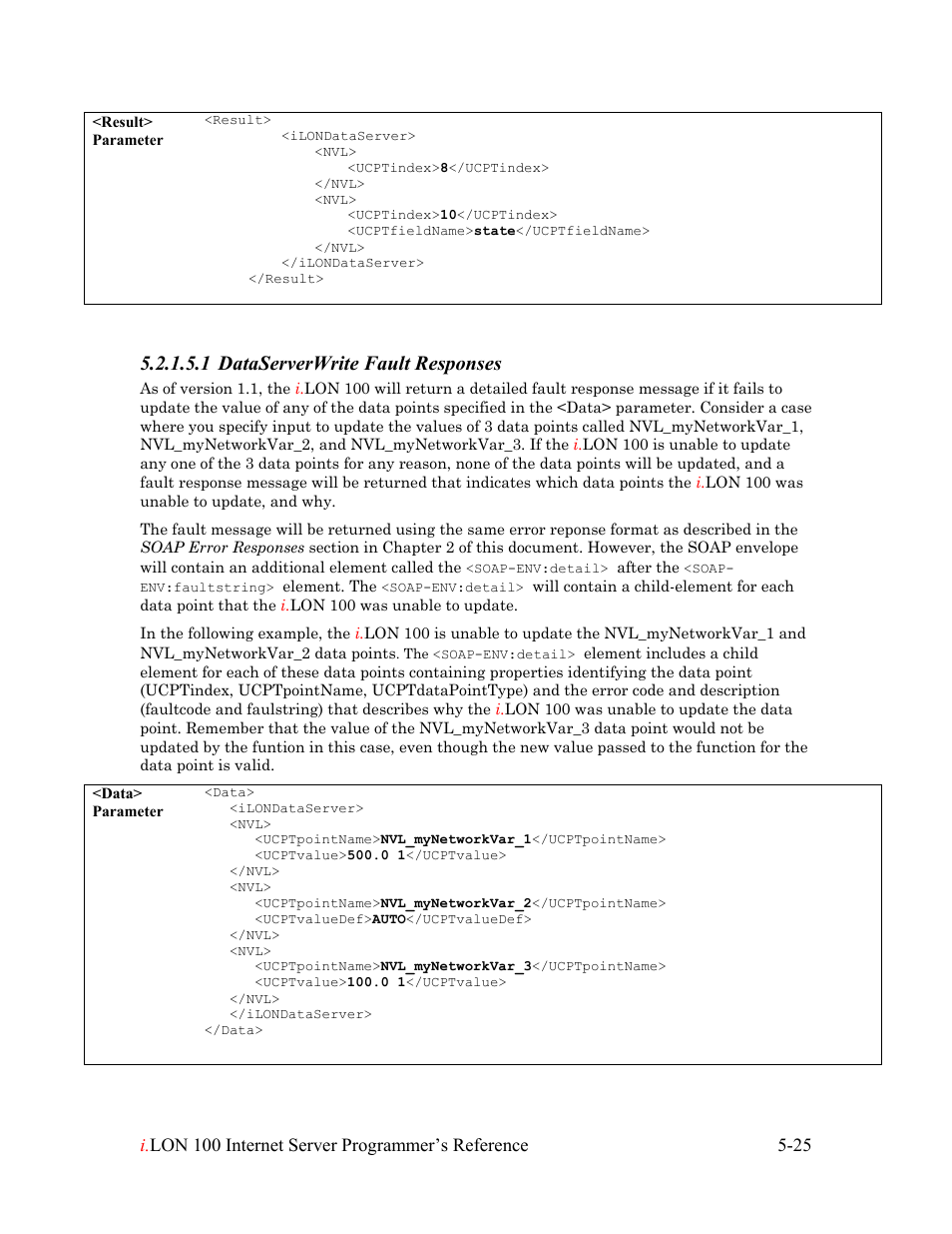 1 dataserverwrite fault responses | Echelon i.LON 100 e2 Internet Server User Manual | Page 69 / 223