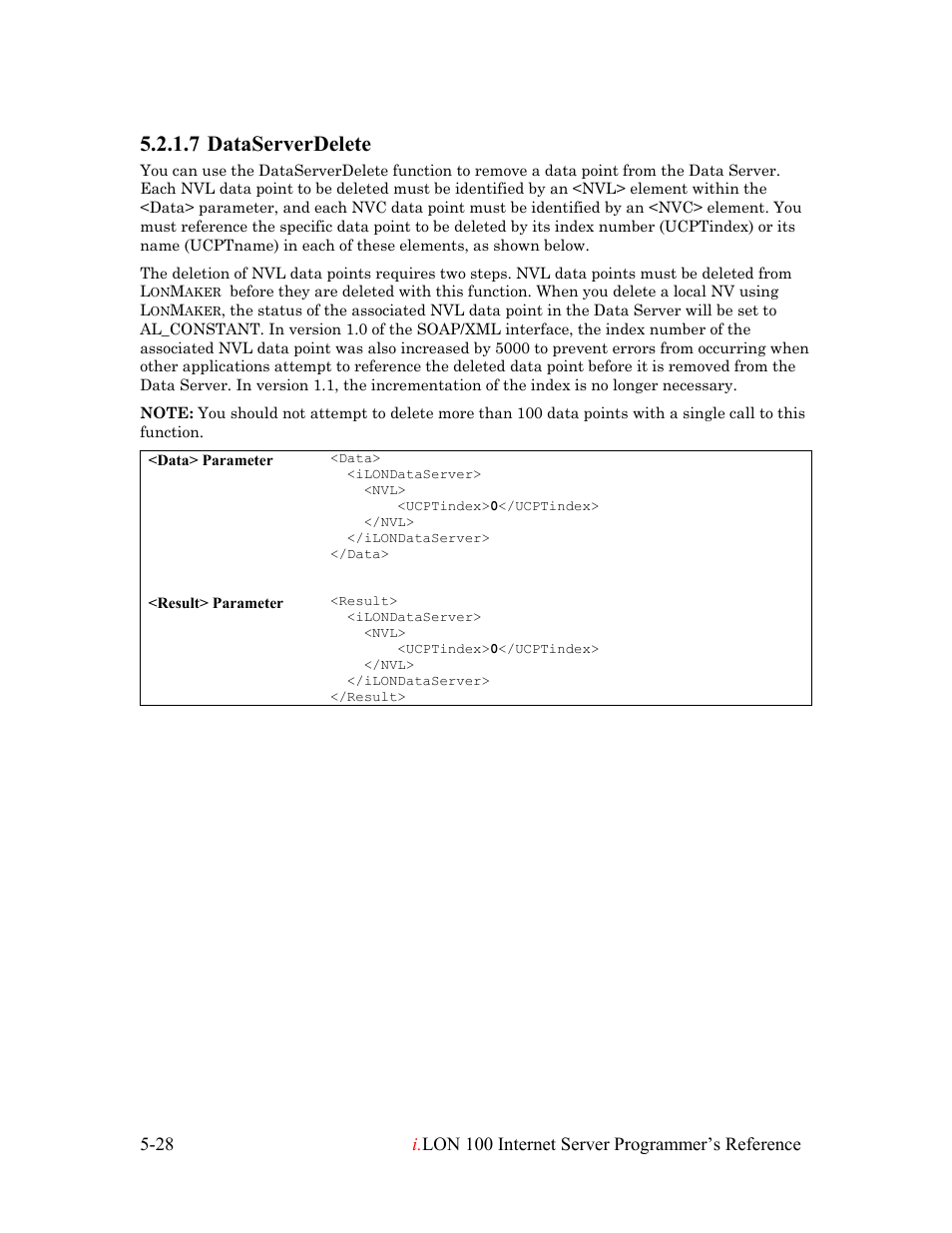 Dataserverdelete, Dataserverdelete -28, 7 dataserverdelete | Echelon i.LON 100 e2 Internet Server User Manual | Page 72 / 223