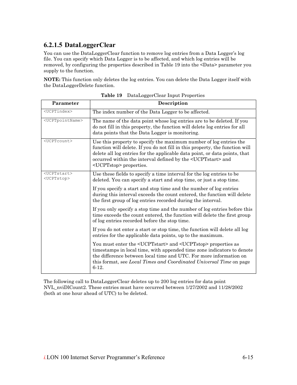 Dataloggerclear, Dataloggerclear -15, 5 dataloggerclear | Echelon i.LON 100 e2 Internet Server User Manual | Page 87 / 223