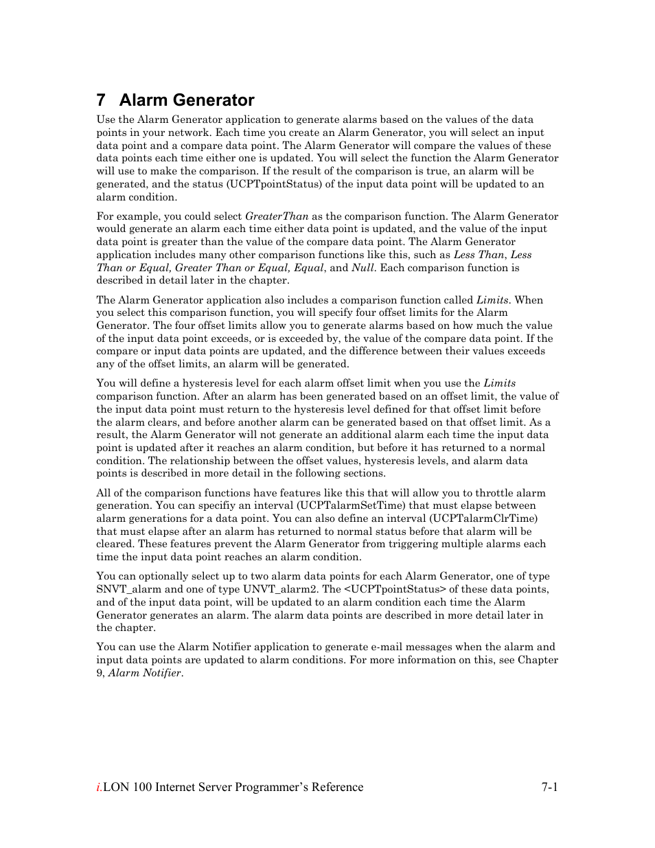 Alarm generator, Alarm generator -1, 7 alarm generator | Echelon i.LON 100 e2 Internet Server User Manual | Page 90 / 223