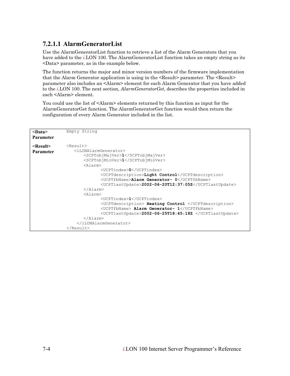 Alarmgeneratorlist, Alarmgeneratorlist -4, 1 alarmgeneratorlist | Echelon i.LON 100 e2 Internet Server User Manual | Page 93 / 223