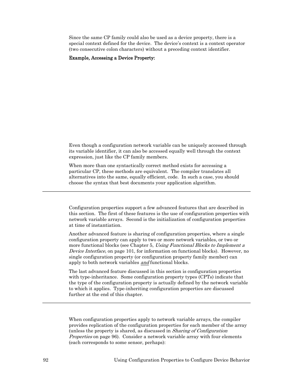 Advanced configuration property features, Configuration properties applying to arrays | Echelon Neuron C User Manual | Page 104 / 268