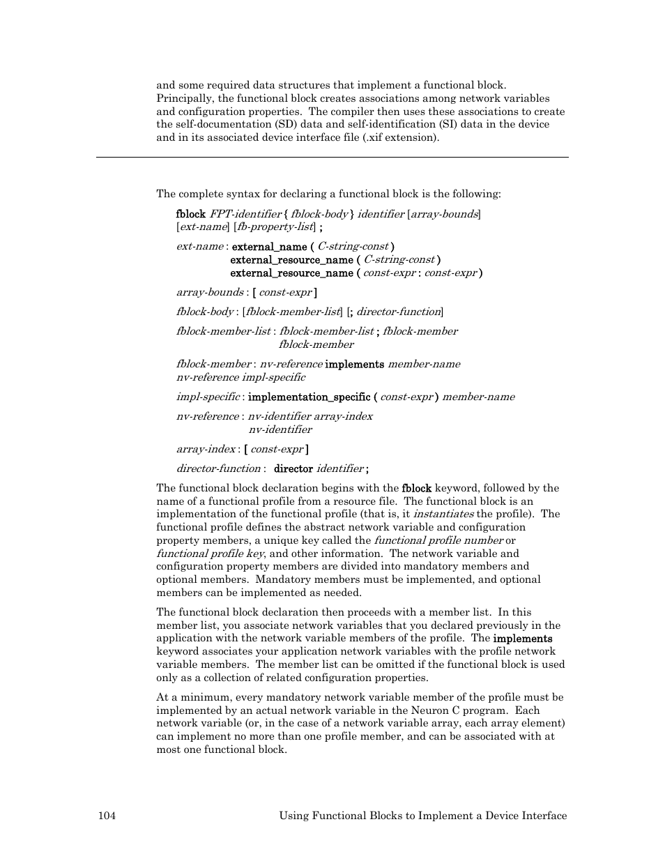 Functional block declarations | Echelon Neuron C User Manual | Page 116 / 268