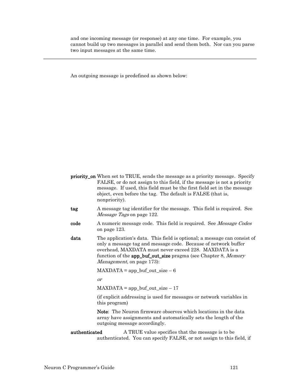 The msg_out object definition | Echelon Neuron C User Manual | Page 133 / 268