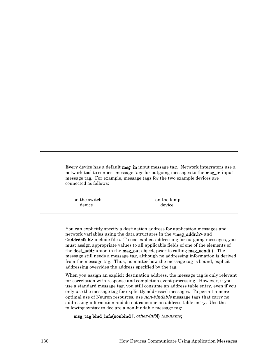 Connecting message tags, Explicit addressing | Echelon Neuron C User Manual | Page 142 / 268