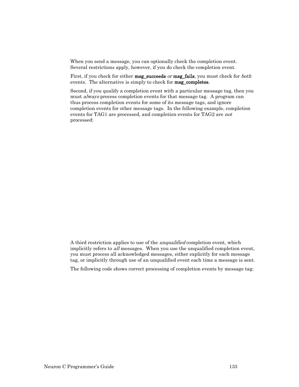 Processing completion events for messages | Echelon Neuron C User Manual | Page 145 / 268