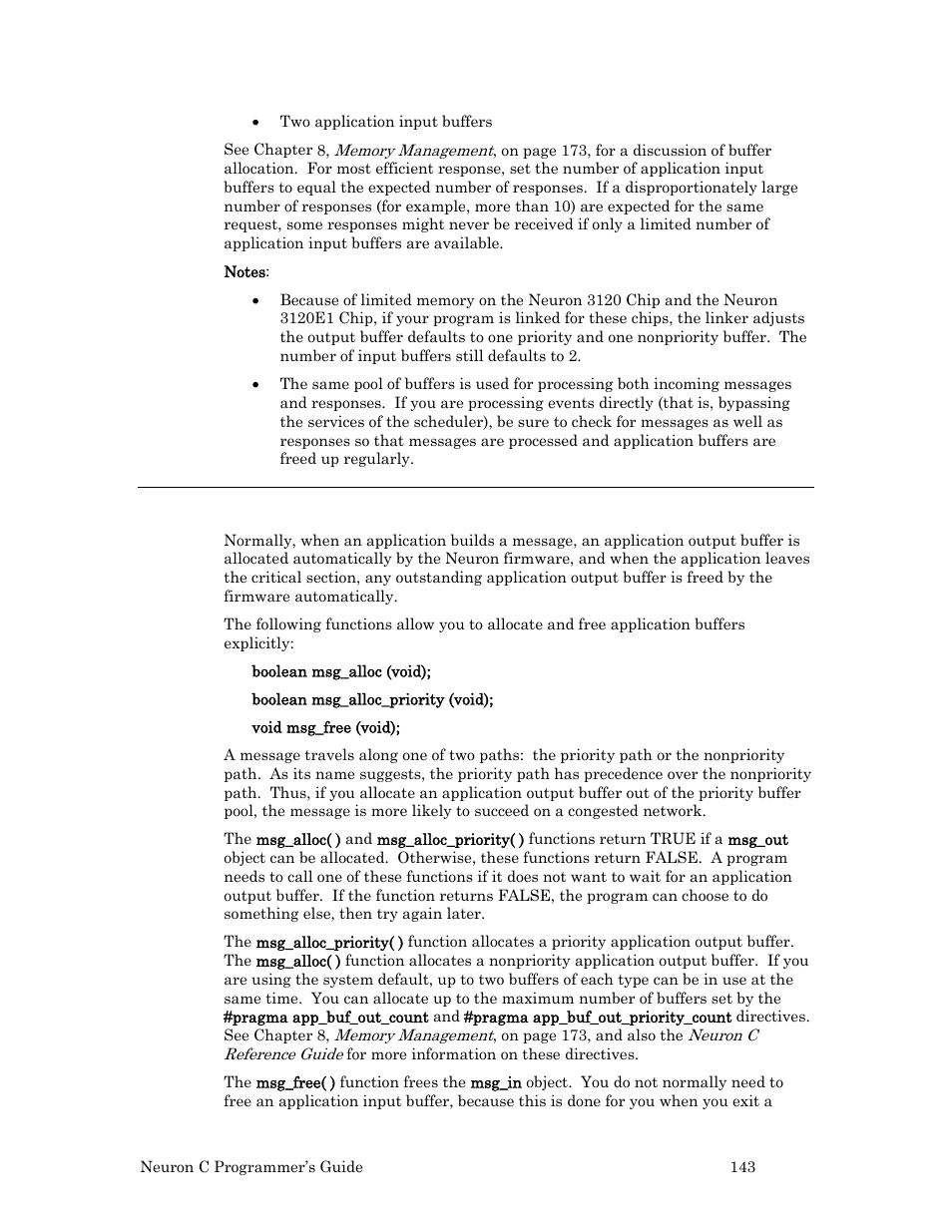 Allocating application buffers | Echelon Neuron C User Manual | Page 155 / 268